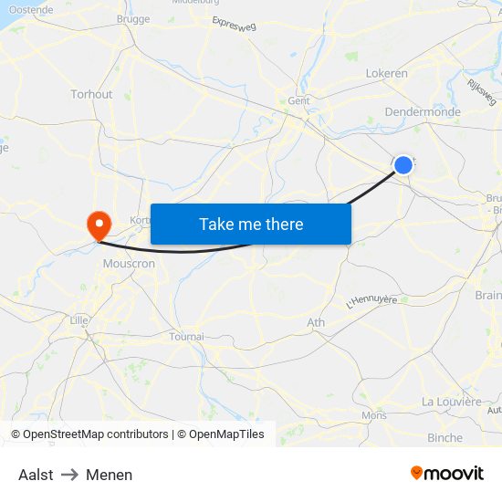 Aalst to Menen map