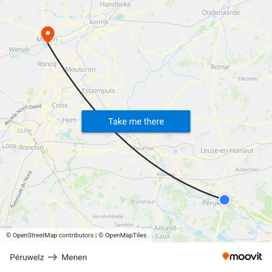 Péruwelz to Menen map