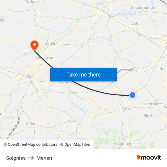 Soignies to Menen map