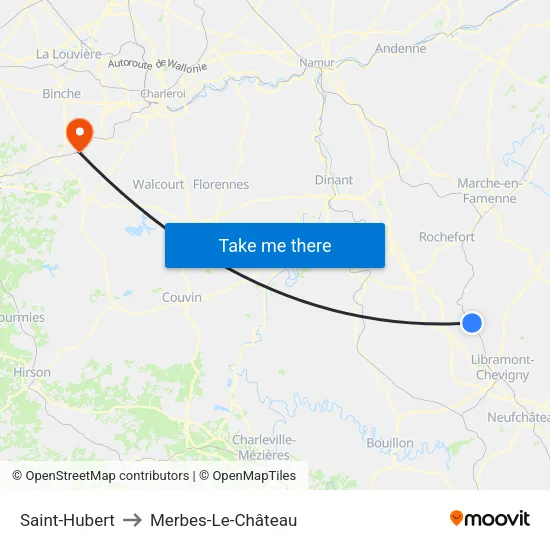 Saint-Hubert to Merbes-Le-Château map