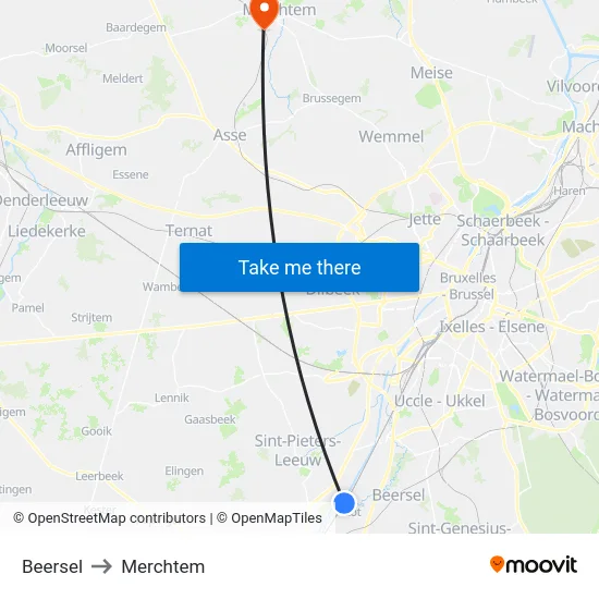 Beersel to Merchtem map