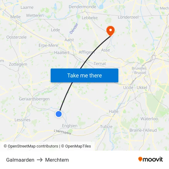 Galmaarden to Merchtem map