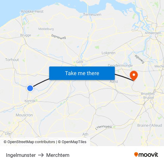 Ingelmunster to Merchtem map