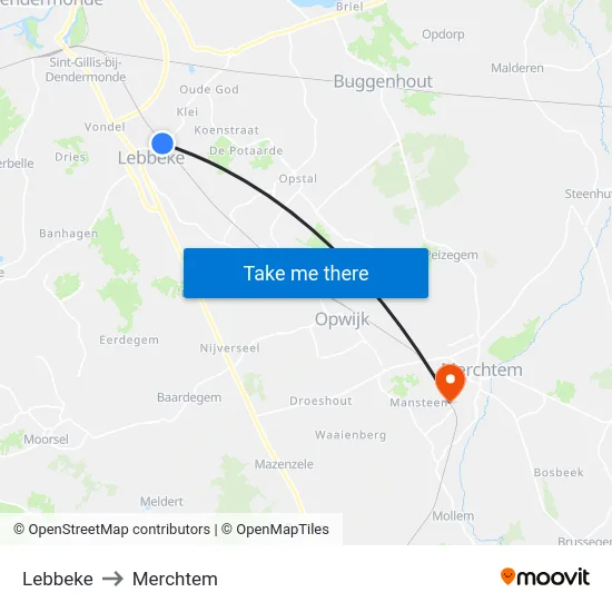 Lebbeke to Merchtem map