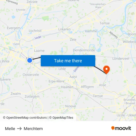 Melle to Merchtem map