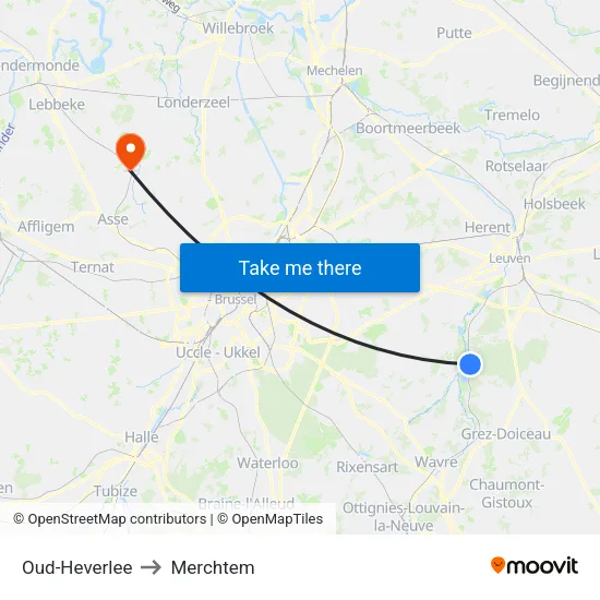 Oud-Heverlee to Merchtem map