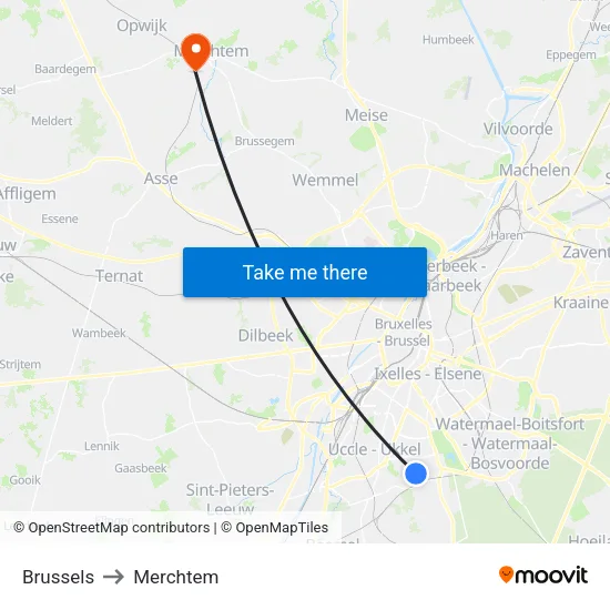 Brussels to Merchtem map