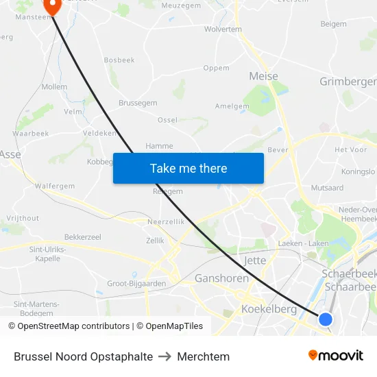 Brussel Noord Opstaphalte to Merchtem map