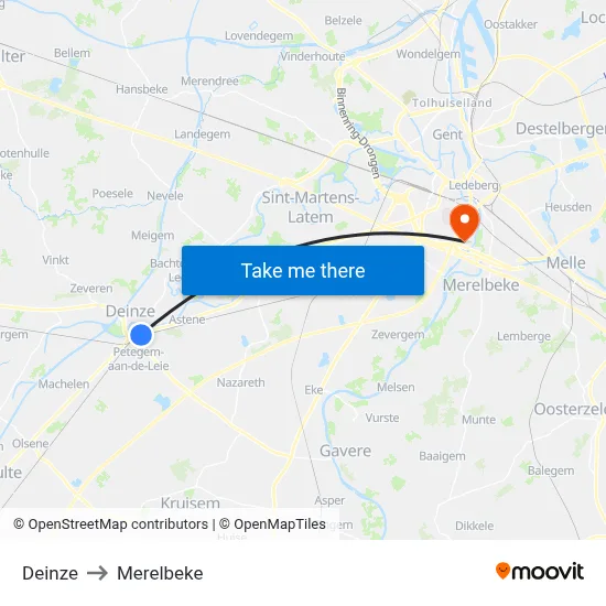 Deinze to Merelbeke map