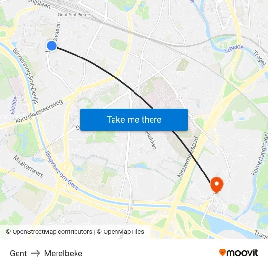 Gent to Merelbeke map