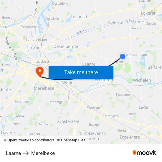 Laarne to Merelbeke map