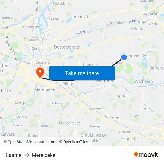 Laarne to Merelbeke map