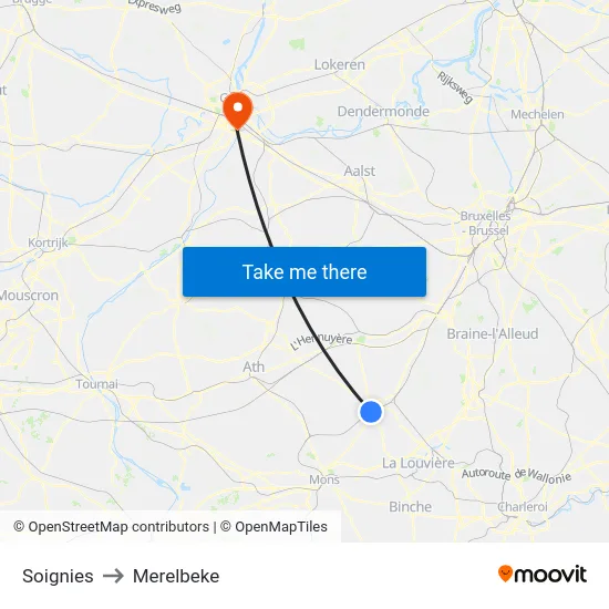 Soignies to Merelbeke map