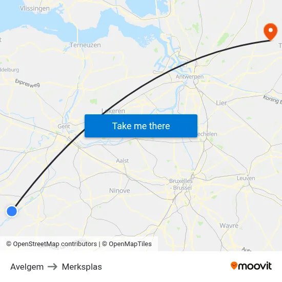 Avelgem to Merksplas map