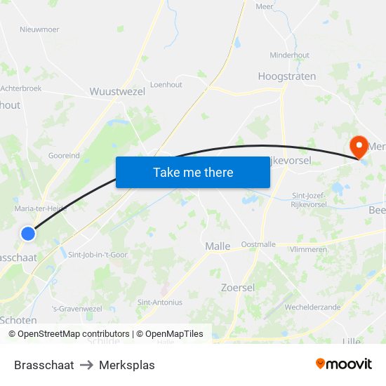 Brasschaat to Merksplas map