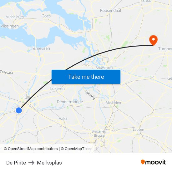 De Pinte to Merksplas map