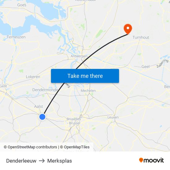 Denderleeuw to Merksplas map