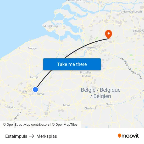 Estaimpuis to Merksplas map