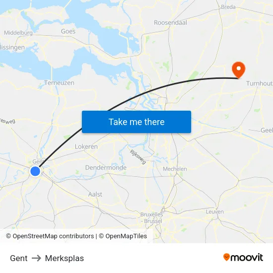 Gent to Merksplas map