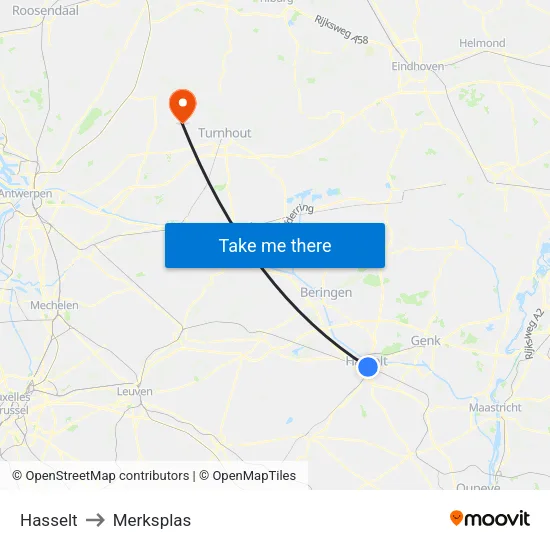 Hasselt to Merksplas map