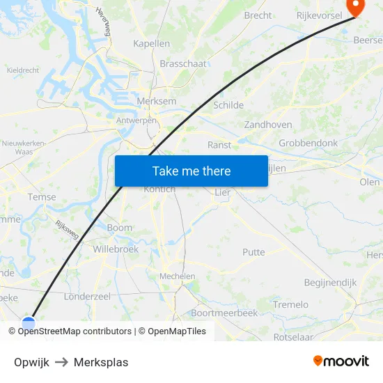 Opwijk to Merksplas map