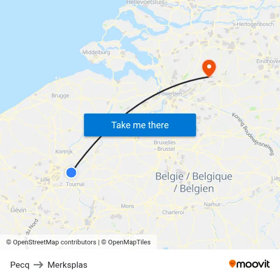 Pecq to Merksplas map