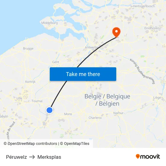 Péruwelz to Merksplas map