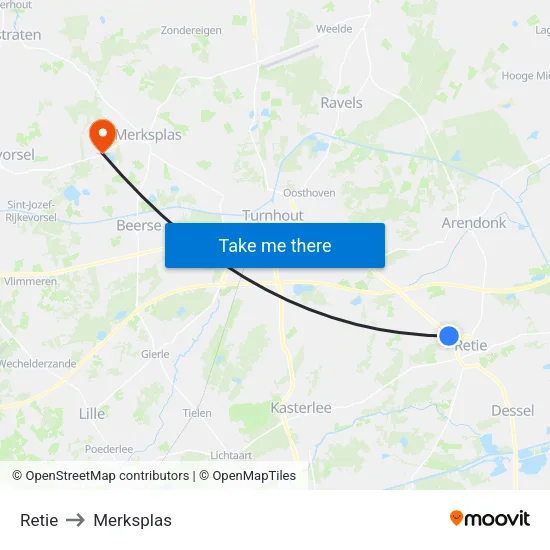 Retie to Merksplas map