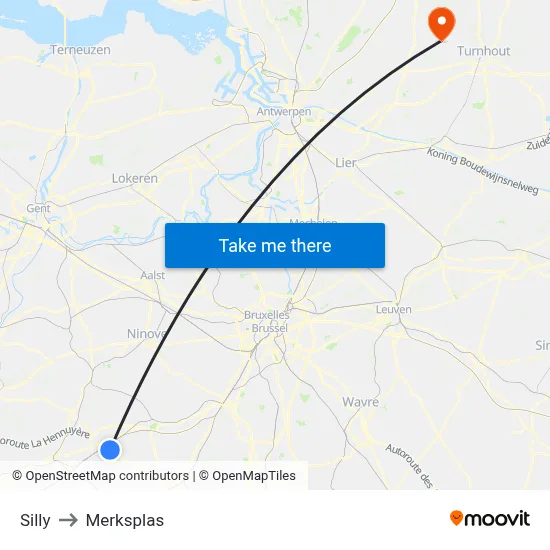 Silly to Merksplas map