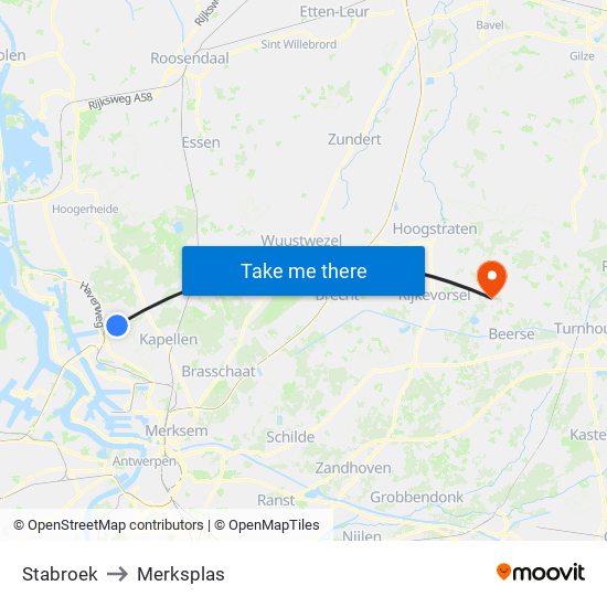 Stabroek to Merksplas map