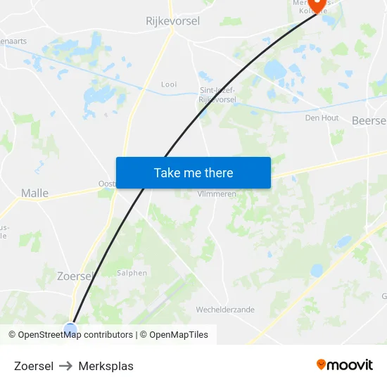 Zoersel to Merksplas map