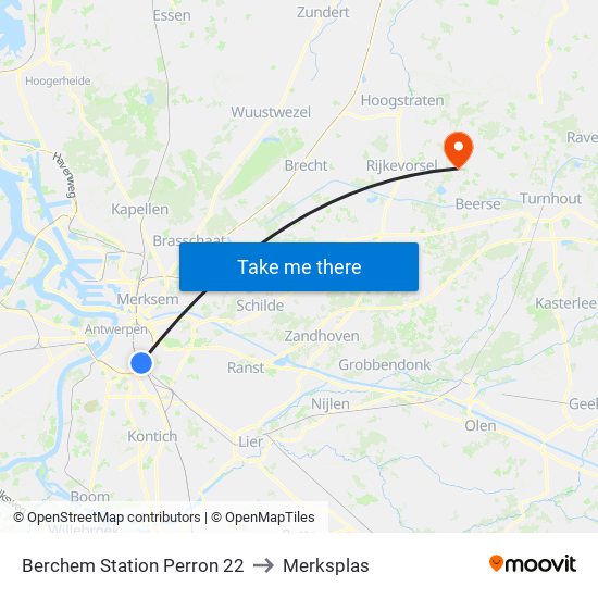 Berchem Station Perron 22 to Merksplas map