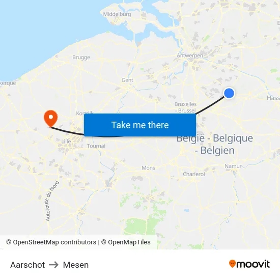 Aarschot to Mesen map