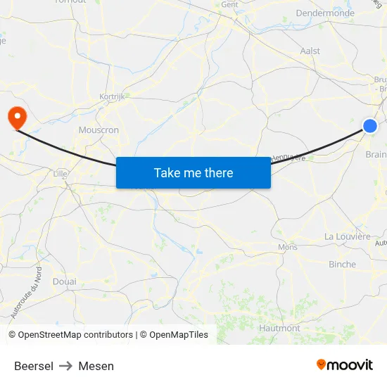 Beersel to Mesen map