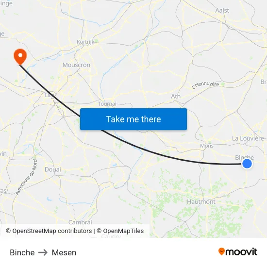 Binche to Mesen map