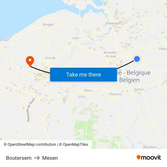 Boutersem to Mesen map