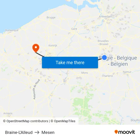 Braine-L'Alleud to Mesen map