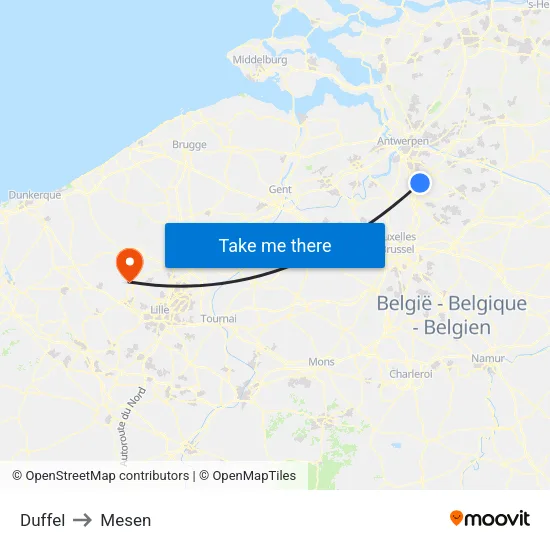 Duffel to Mesen map
