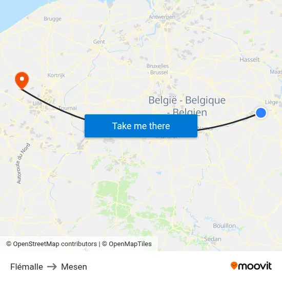 Flémalle to Mesen map