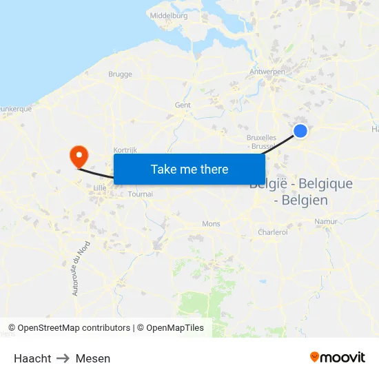 Haacht to Mesen map