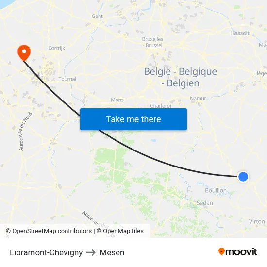 Libramont-Chevigny to Mesen map