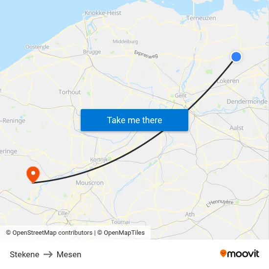 Stekene to Mesen map