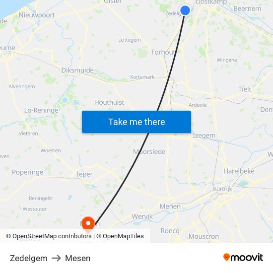 Zedelgem to Mesen map