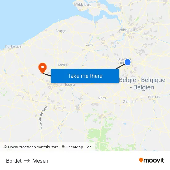 Bordet to Mesen map