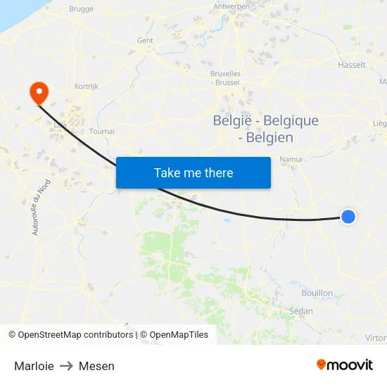 Marloie to Mesen map