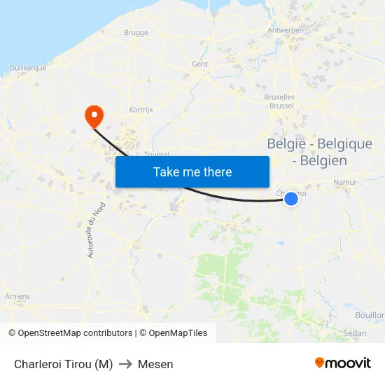 Charleroi Tirou (M) to Mesen map
