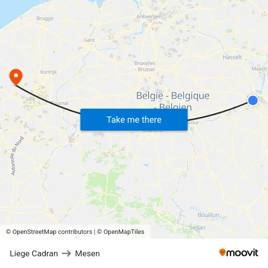 Liege Cadran to Mesen map