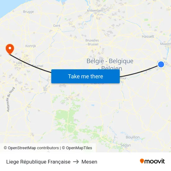 Liege République Française to Mesen map