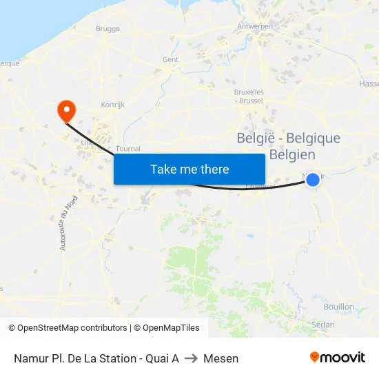 Namur Pl. De La Station - Quai A to Mesen map