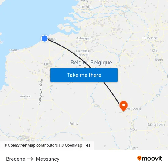 Bredene to Messancy map